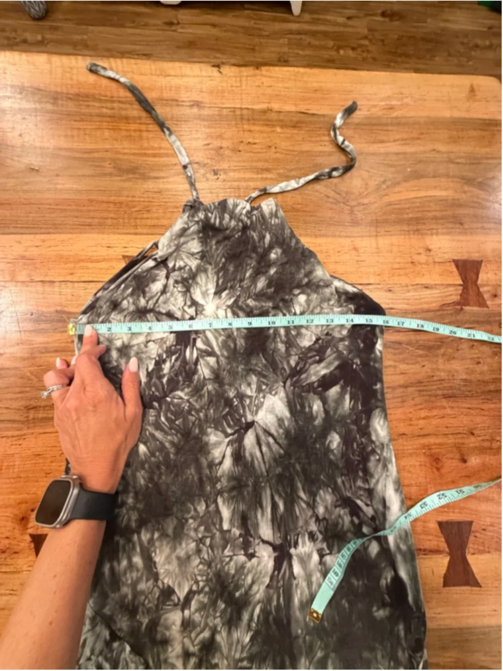 CQ by CQ Tie Dye Maxi Dress L Black Gray Halter Neck Backless Side Slit Stretch - Picture 9 of 12